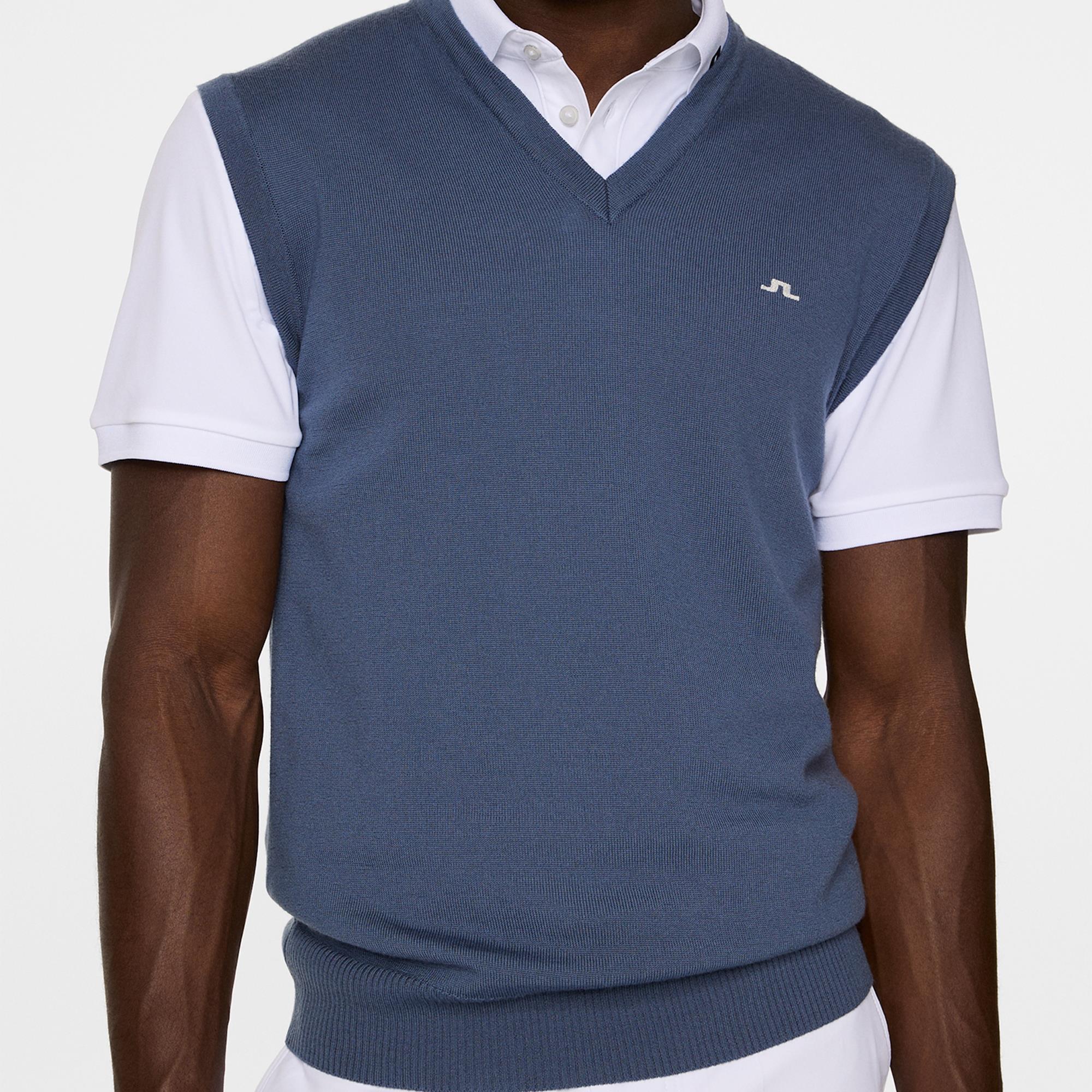 J Lindeberg Liam Knitted Mens Golf Vest Vintage Indigo